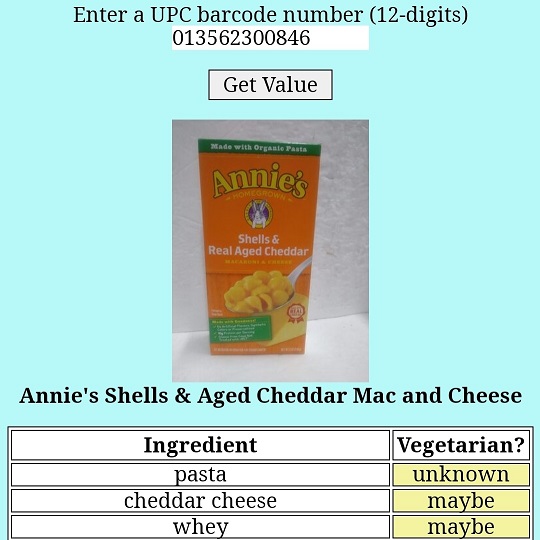 Screen capture of Vegetarian Checker